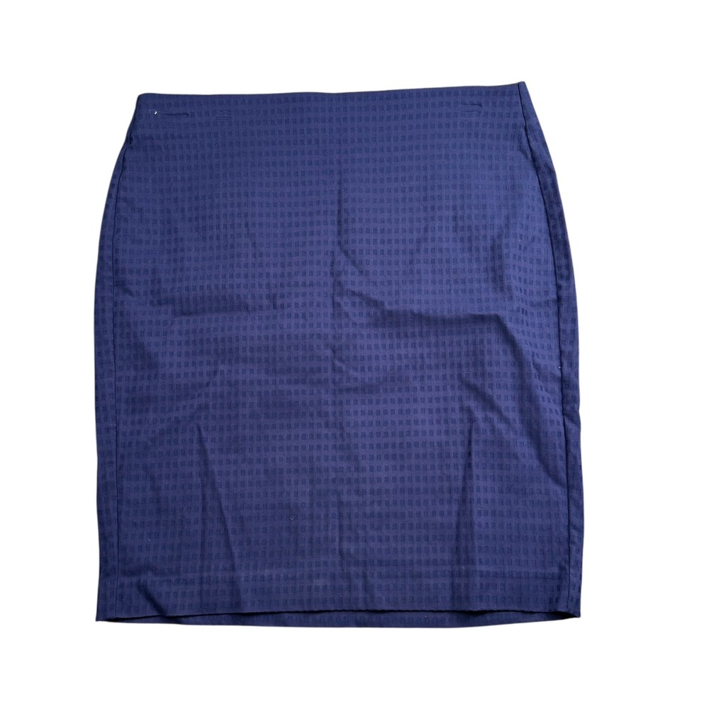 Elle‎ Navy Blue Textured Check Pencil Skirt Elastic Waist Size Large 128